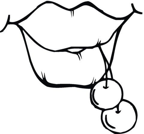 Lips And Cherry  Coloring Page